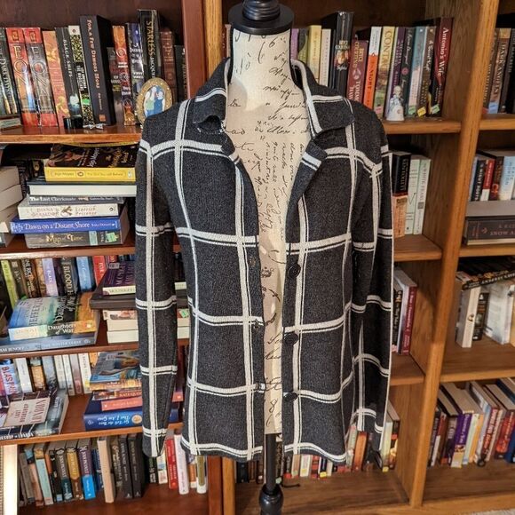 𝅺bartolini wool and cashmere blend chequered heavy sweater/coat size m euc - Picture 1 of 4